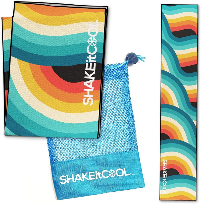 SHAKEitCOOL Original Cooling Towel – Be Cool in Style - Heat Relief, Soft, Lightweight, Sun Protection, Easy Clean - Perfect for Biking, Running, Yoga, Gym, Gardening - Retro - Image 1